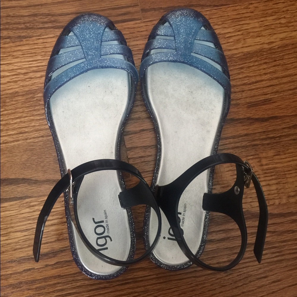 Sparkly Blue Jelly Flats